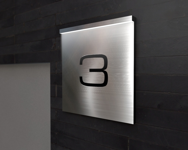 Edle LED-beleuchtete Designer-Hausnummer aus Edelstahl "Shining Number"