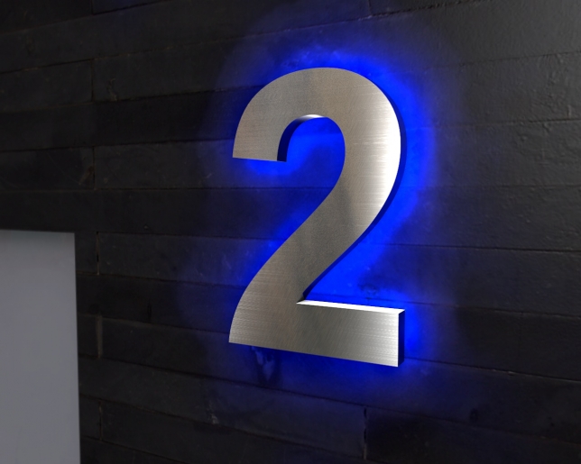 Edelstahl-Hausnummer 2 mit LED-Ambilight  „Ambilight Number 2“