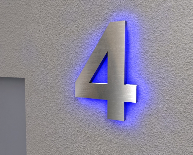 Edelstahl-Hausnummer 4 mit LED-Ambilight  „Ambilight Number 4“