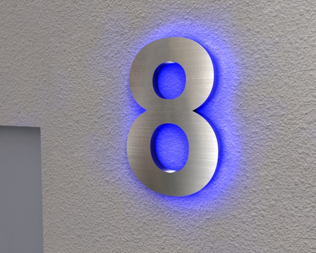Edelstahl-Hausnummer 8 mit LED-Ambilight  „Ambilight Number 8“