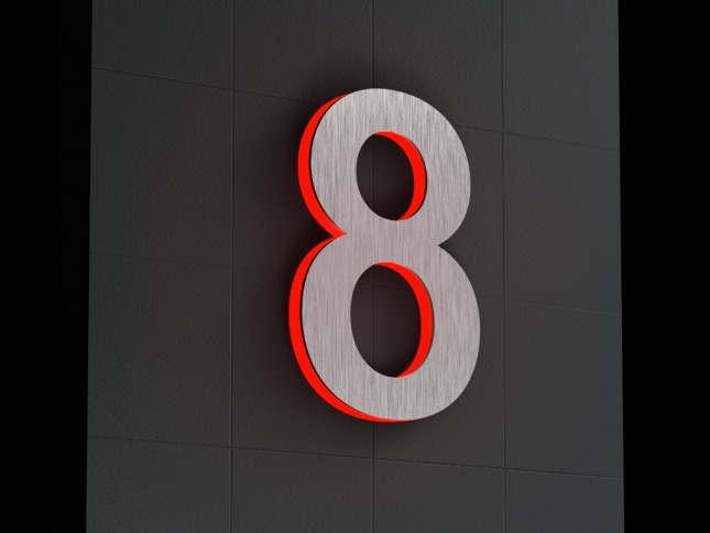 LED-beleuchtete Edelstahl-Hausnummer 8 „LED-Numeral 8“