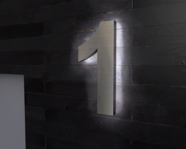 Edelstahl-Hausnummer 1 mit LED-Ambilight  „Ambilight Number 1“