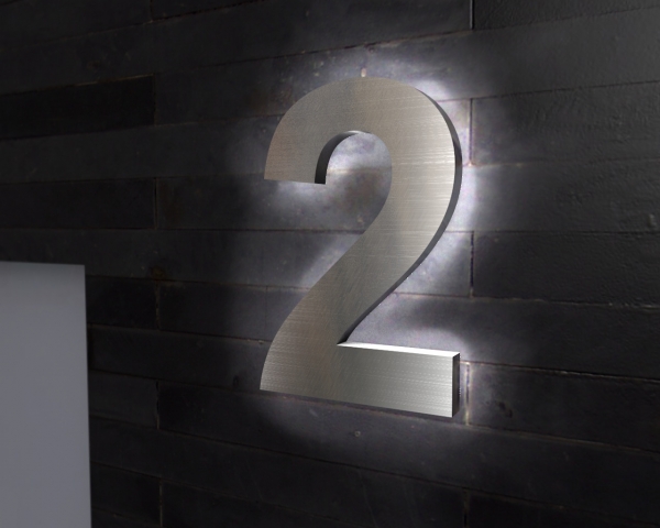 Edelstahl-Hausnummer 2 mit LED-Ambilight  „Ambilight Number 2“