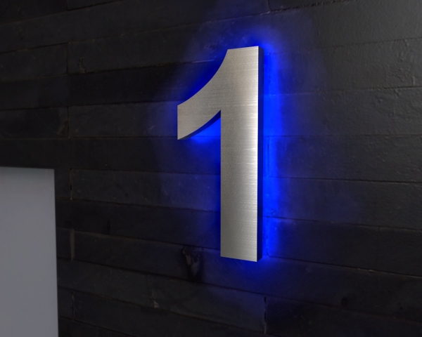 Edelstahl-Hausnummer 1 mit LED-Ambilight  „Ambilight Number 1“