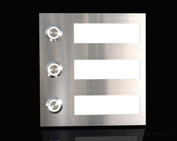 3-Familien Design Edelstahlklingel mit LED-beleuchteten Gravurschildern (austauschbar) „Th(re)e Spark“