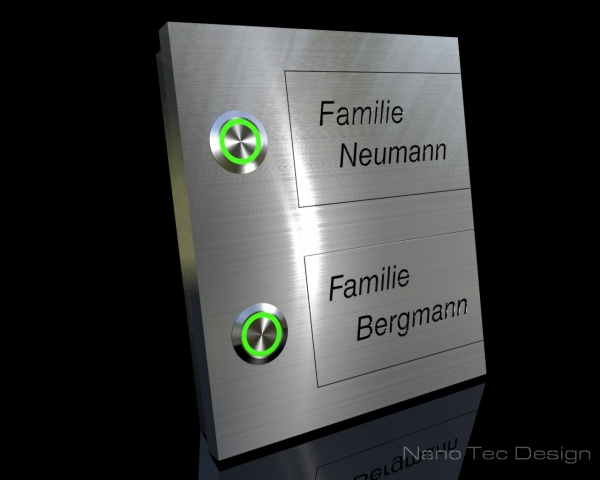 2-Familien Design Edelstahlklingel mit austauschbaren Beschriftungsfeldern "T(w)o Steel"